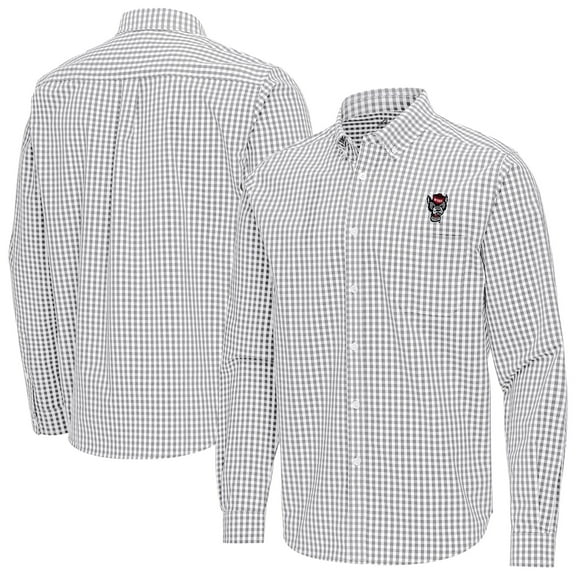 Men's Antigua Gray NC State Wolfpack Ellis Woven Tri-Blend Long Sleeve Button-Down Shirt