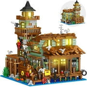 Fishing Village Store House Building Set with LED Light, 1881 PCS Wood Cabin Mini Building Block, STEM Architecture Toys Kit, Birthday Gift for Adults Ages 8-12+ YearsNot Compatible with Lego Set 