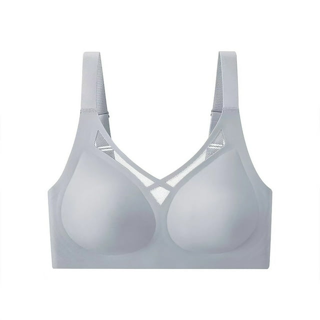 Virmaxy Womens Wireless Bra Solid Color Soft and Comfortable Gathered Large Bra Solid Color Soft and Comfortable Without Steel Rings Gathering To A Large Bra Gray-2 XXXL