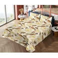 thumbnail image 4 of Birds and Nature Sheet Set, Nature Vibes Asian Chrysanthemum Pattern and Winged Animals Art, Fitted & Flat Sheet with Pillowcase Bedding Accent 4 Pcs Set, Queen, Amber Cream Chocolate, by Ambesonne, 4 of 5