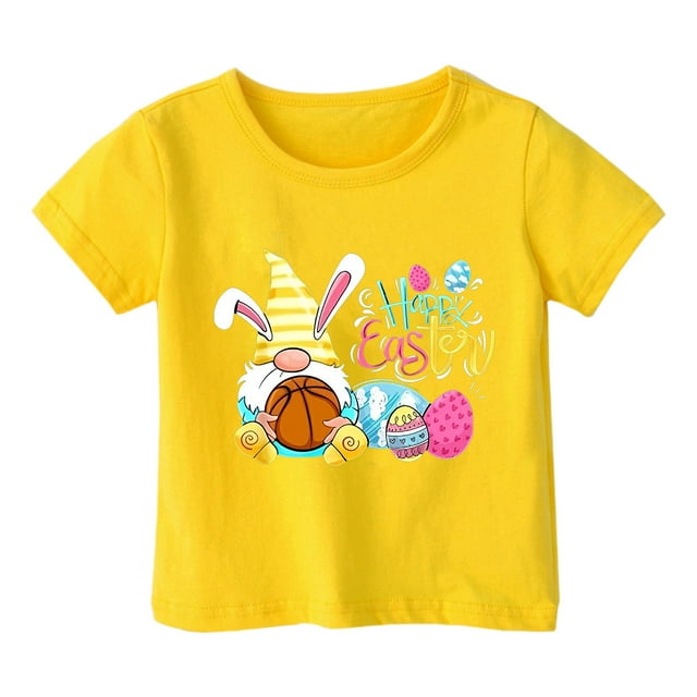MIASHUI Haut à Manches Courtes pour Garçons et Filles, T-Shirt Graphique de Pâques, Col Rond d'Été, Jaune, 3-4 Ans