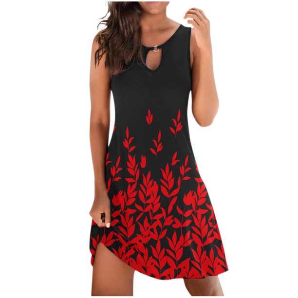Minivestidos estampados ahuecados sin mangas con cuello redondo sexis a la moda para mujer Fridja hjkh1745