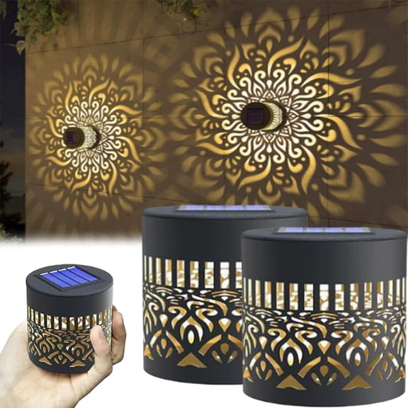 Decorative Solar Mandala Lights, Solar Mandala Lights Outdoor, Metal Solar Powered Outdoor Deck Step Wall Lights, Mandala Theme Waterproof Fence Light for Garden Post Patio Backyard Yard (Set1/2pcs)