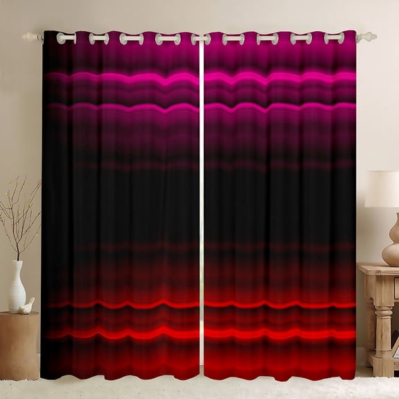 jejeloiu Retro Stripes Pattern Black Out Curtains,Abstract Geometric Curtains Pack of 2 (42x63 Each),Red Black Pink Line Bedroom Curtains For Kids,Microfiber Bedroom Decor