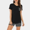thumbnail image 2 of GDREDA Pyjama pour Femme Femmes Pyjama d'Été Rayé Col en V Poche Manches Courtes Short Ensemble de Pyjama Femmes Ensembles de Pyjama pyjamas Noir,G, 2 of 6