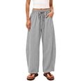 thumbnail image 2 of ZHYou No Boundarie Stripe Pants for Women Drawstring Elastic Waist Wide Leg Lightweight Vacation Casual Trousers with Pockets,Black,Size M, 2 of 7