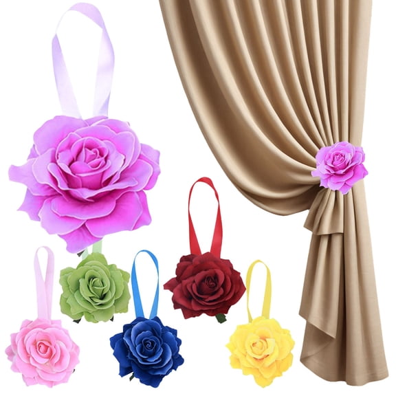 CHENjy Curtain Tiebacks, Magnetic Flower Curtain Tiebacks with Rose Design, Decorative Floral Curtain Holders for Home Decor, Pink