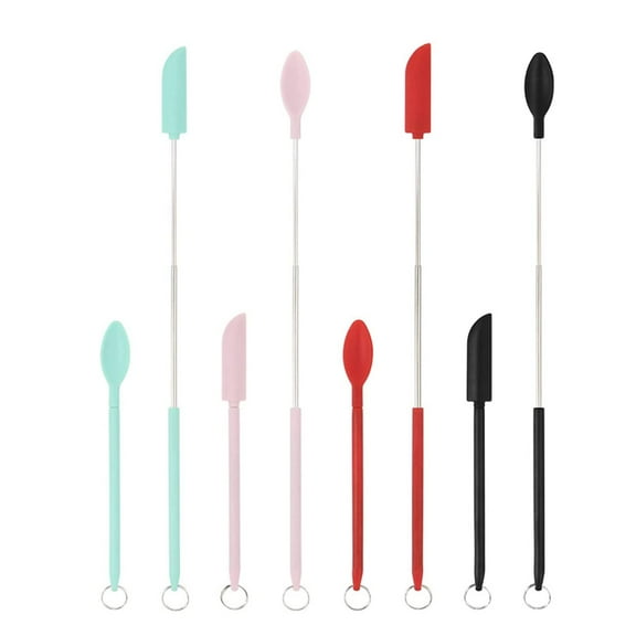 Yatlte Mini Spatula and Spoon Sets, Mini Silicone Telescopic Spatula and Scooping Spoon, Scalable Silicone Small Jar Scraper Spatula with Hanging Buckle for Kitchen Narrow Bottle Makeup