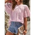 thumbnail image 4 of Uhndy Women's Blouses Crewneck Lace Bell Sleeve Shirts Elegant Casual Loose Summer Babydoll Shirt Tops, 4 of 5