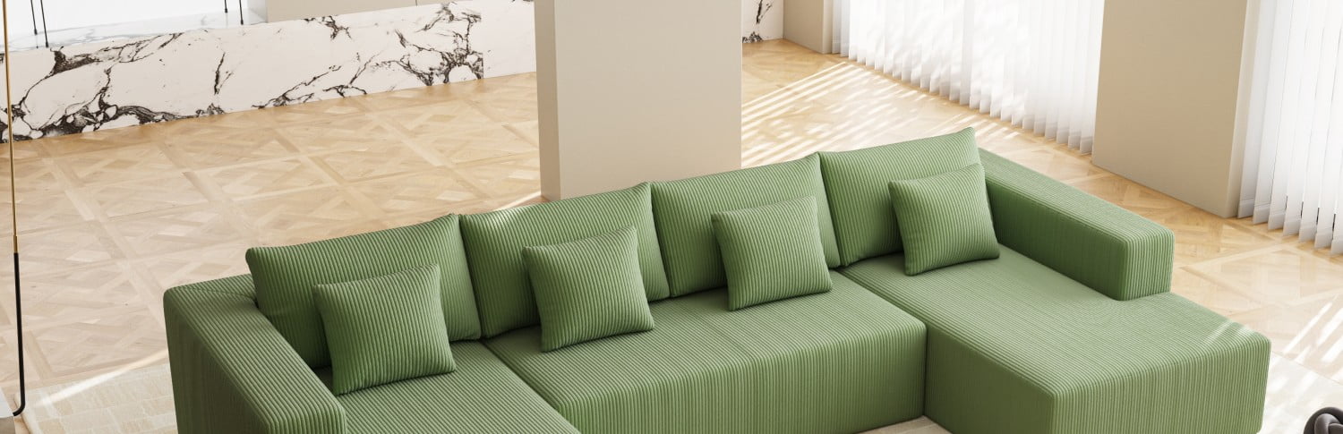 Gewnee Luxury Oversized Deep Seat Corduroy U-Shaped Modular Sofa with Chaise - for Living Room, Office