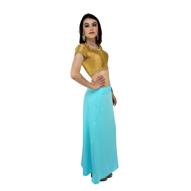 Sari Petticoat Stitched Indian Saree Petticoat Adjustable Waist Sari Skirt  (Light Blue) 