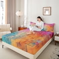thumbnail image 4 of Feelyou Modern Fashion Art Bed Sheets for Adult, Orange Blue Watercolor King Sheets, Oil Printing Sheet Set, Ultra Soft Bedroom Decor, 4 Pieces, 4 of 7