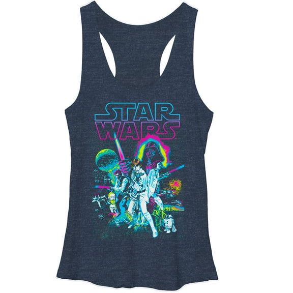 Women's Star Wars Neon Collage Racerback Tank Top Navy Heather Small