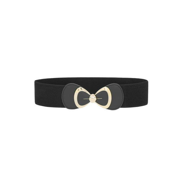 Cinturón elástico con hebilla de lazo para mujeres Inspire Chic, versátil para vestidos y blusas, 70x6cm/27.6x2.4" Negro