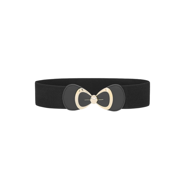 Cinturón elástico con hebilla de lazo para mujeres Inspire Chic, versátil para vestidos y blusas, 70x6cm/27.6x2.4" Negro
