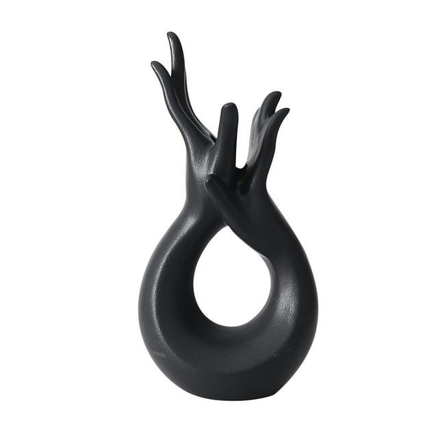 Jarrón de cerámica con forma de mano, diseño floral nórdico, para mesa, estilo rústico. Negro