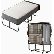 Puremind Folding Bed with 5 Inch Mattress Included, 75 x 46 Rollaway Bed for Adults, Space-Saving Portable Bed with Headboard and Dust Cover