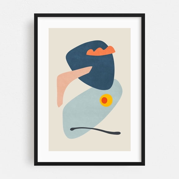 Mountain and Lake Shapes - Digital Art Abstract Geometric Modern Art Minimalist Mid-Century Modern Pastel Surrealism Black Framed Wall Art Print 5 x 7 inches
