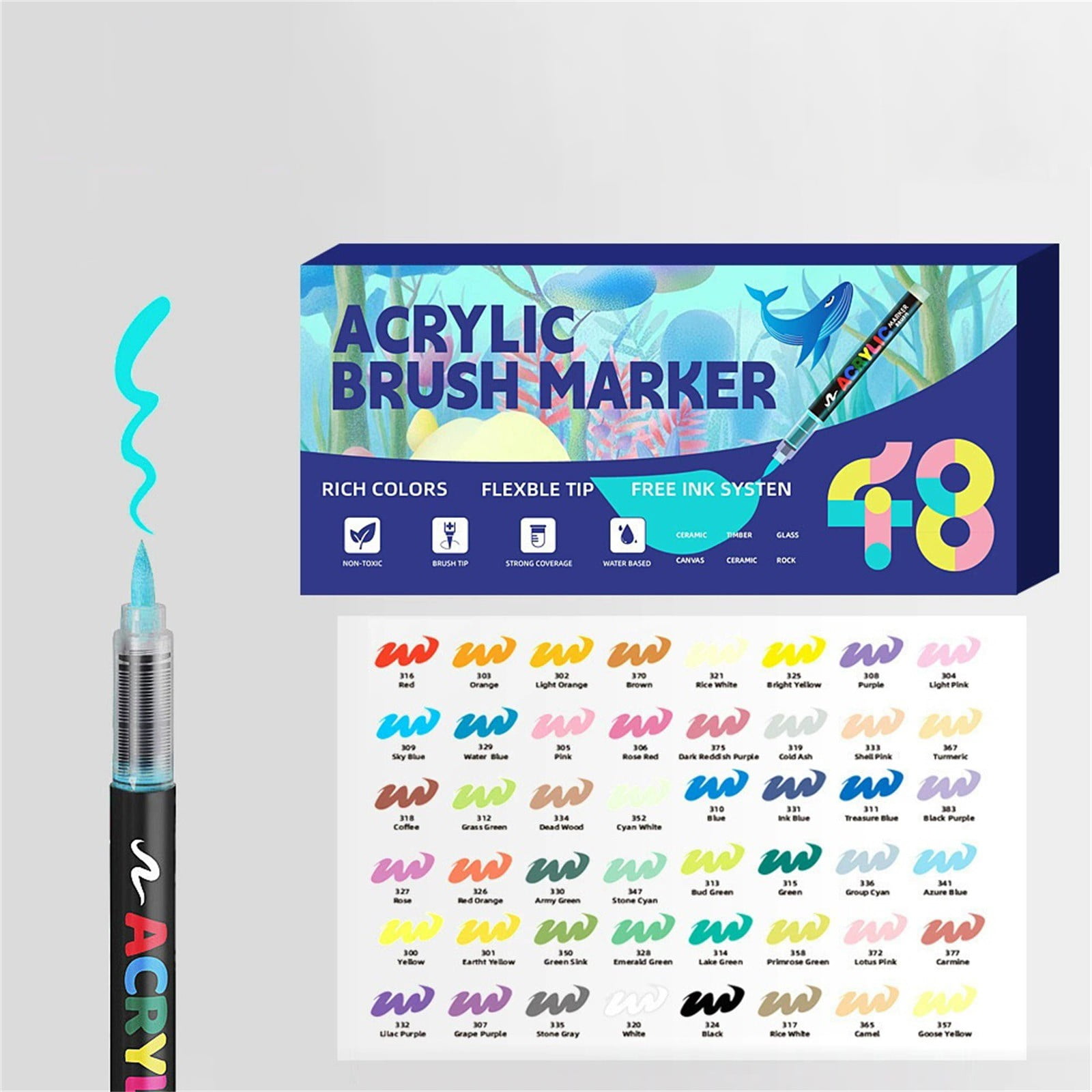 Acrylic Paint Markers,Acrylic Brush Markers Paint Pens, No Bleed Paint markers for Fabric,Wood,Rocks,Canvas Painting,Glass,Ceramic,Art Craft Supplies(48 Colors)