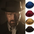 thumbnail image 2 of Men Women Retro Wide Brim Boater Flat Top Hats Fedora Hat Classic Pork Pie Hat Gentleman Cap, 2 of 5
