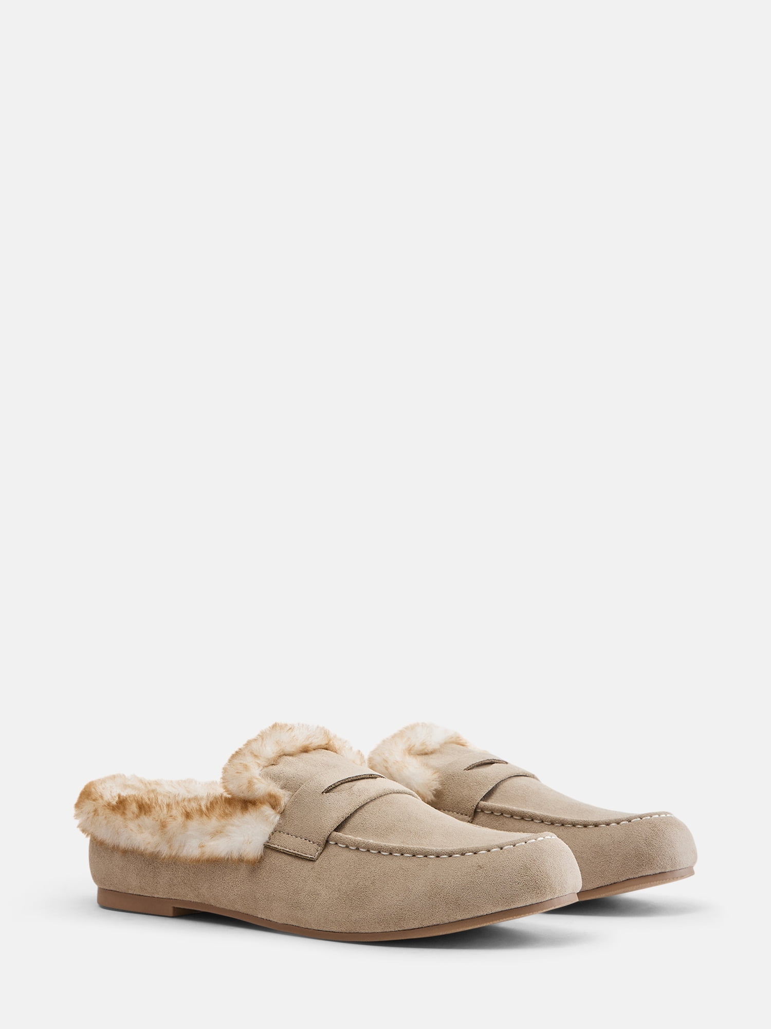 Joyspun Women's Loafer Mule Slippers with Faux Fur Lining