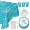 Narwhal Party Dessert Pack - Happy Narwhal Dessert Plates, Beverage Napkins, Cups, and Under Water Bubbles Table Cover (