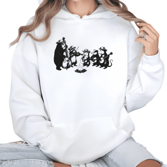 Women's Animal Band Campfire Graphic Hoodie Top Casual Comfortable Hooded long-sleeved White S-2XL