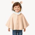 thumbnail image 2 of Fewfanhot Kids Cute BearEar Fleece Hooded Poncho, Button Front Warm Kids Cape Wrap for Daily Outdoor, 2 of 6