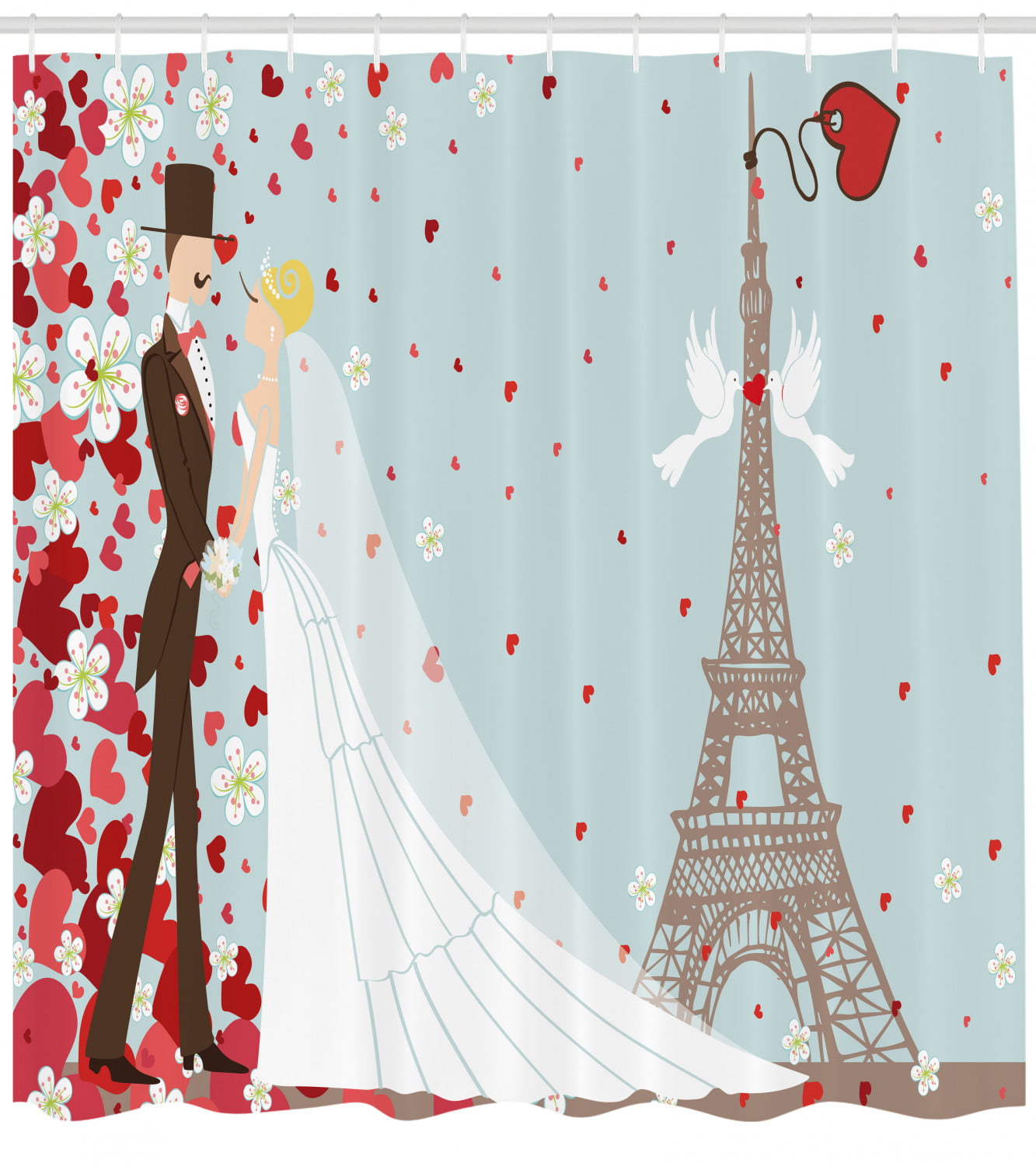 Eiffel Tower Red Flower Trees Fabric Shower Curtain 70/" Paris France