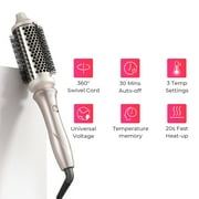 TYMO STYLUX Thermal Brush, 3-in-1 Heated Round Brush for Blowouts, Straightening & Curling, 1.7-inch Ceramic Barrel, Dual Voltage, Gold