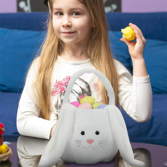 YHAICO Easter Candy Eggs Small Flower Basket Easter Basket Rabbits-Shaped Gift Baskets Baskets with Handle Colorful Fillable Egg Surprise Personalized Bunny with Handles Pluffy Custom Eggs Bag
