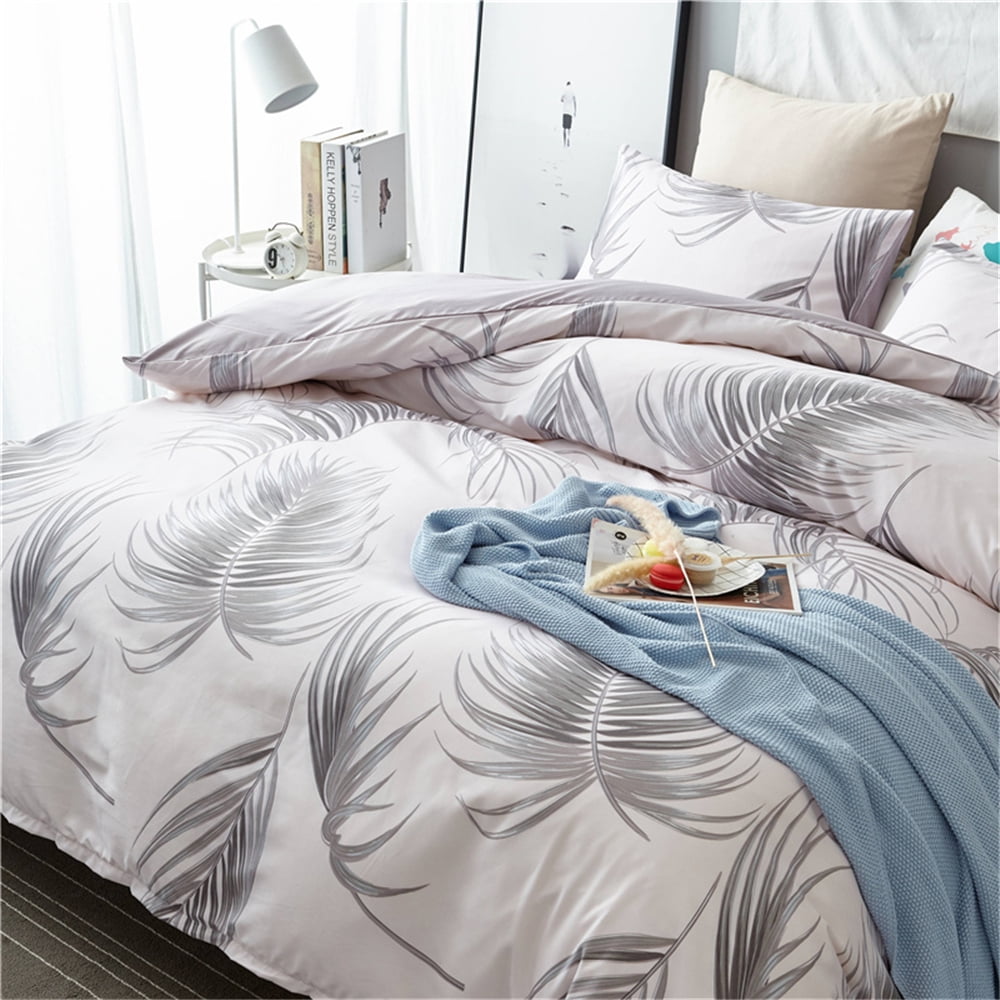 Tropical Botanical Grey Palm Tree Leaves Printed In Pink Bedding Duvet Cover Set Twin Soft Microfiber Breathable Comfortable With Zipper Closure Walmart Canada
