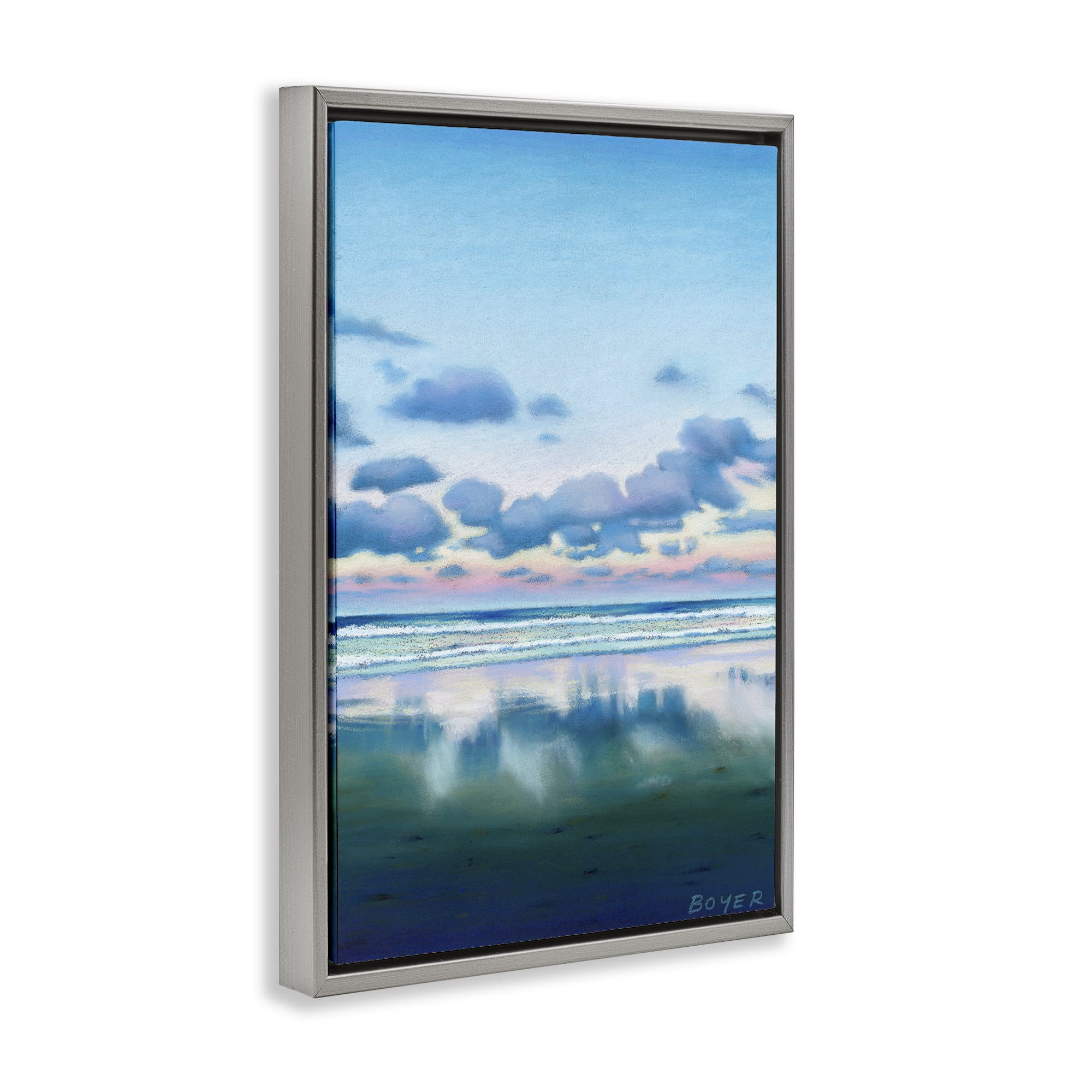 Stupell Industries Pretty Azure Cloud Reflection Gray Framed Floater Canvas Wall Art, design by Susy Boyer