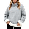 thumbnail image 2 of Chandails d'Automne et d'Hiver Grande Taille pour Femmes, Mode Féminine Décontractée, Col Roulé Imprimé, Haut à Manches Longues, Chandail, Chandails à Capuchon Amusants, Gris, TTG, 2 of 5