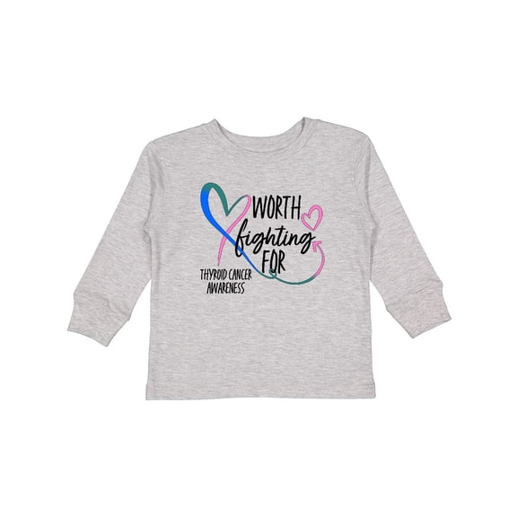Inktastic Thyroid Cancer Awareness Pink, Blue, Teal Heart Ribbon Boys or Girls Long Sleeve Toddler T-Shirt