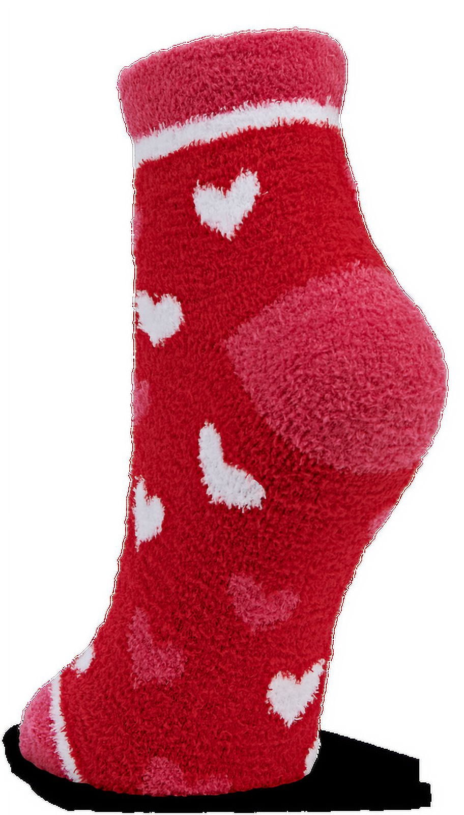 Airplus Valentine's Day Aloe Infused Spa Quarter Sock Red with Pink and White Hearts, Women's 5-10