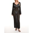 thumbnail image 3 of Kmbangi Femmes Longue Robe en Tricot Couleur Unie Évider Profond V-Cou à Manches Longues Robe Bodycon Tomber Robe de Vacances Sans Dos, 3 of 9