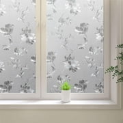 BSHAPPLUS 17.7"x78.7" Window Privacy Film,Frosted Glass Blackout Window Film,Peel and Cling Window Sticker,Flowers Pattern