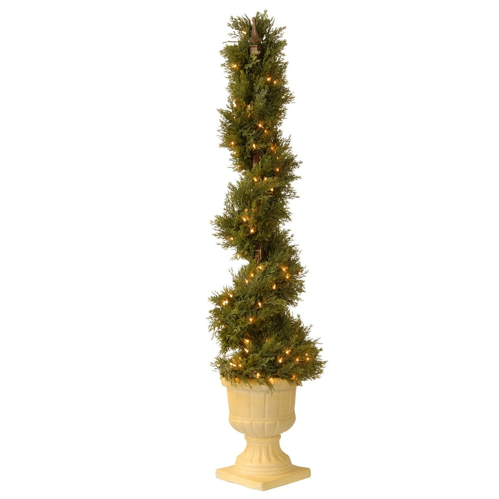 4.5' Prelit Potted Juniper Spiral Slim Artificial Christmas Tree