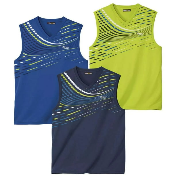 Atlas For Men - Camiseta Sin Mangas Activo para Hombre - Pack de 3 (Azul, Amarillo Lima, Azul Marino)