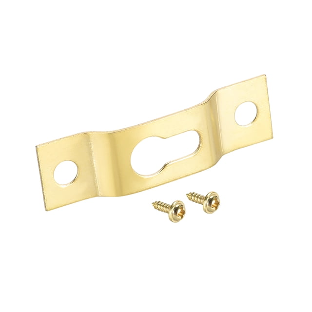 Placa de colgar en forma de llave, gancho de un solo orificio de 40mm x 11mm para marcos de fotos con tornillos, 50 piezas (Dorado)