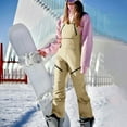 thumbnail image 2 of Women's Bib Snow Pants Waterproof Windproof Elastic Waist Insulated Romper Snowpants Overalls with Pockets for Skiing Beige L, 2 of 9