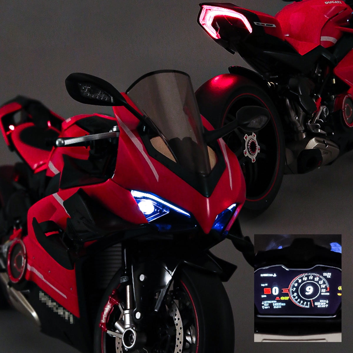 Alloy Dynamic Motorcycle Model, 1:7 Motorbike with Ignition Light, Sound System, Smoke Spray & Chain Drive Simulation, Display and Decor, Gift for Adult Enthusiasts (V4 Top Edition)