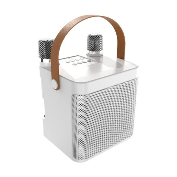 Altavoz inalámbrico portátil rectangular con micrófono y alcance de transmisión de 10 m Blanco