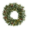 thumbnail image 3 of Nearly Natural 2' Green Pine Frosted Christmas Wreath with Berries Prelit 35 Clear LED Lights, 3 of 6