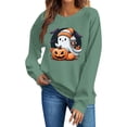 thumbnail image 6 of Gamivast Halloween Graphic Sweatshirts for Women Cute Ghost with Coffee and Pumpkin Print Long Sleeve Pullover Fall Tops Lightweight Comfortable Crewneck Casual Jumper Green L, 6 of 6