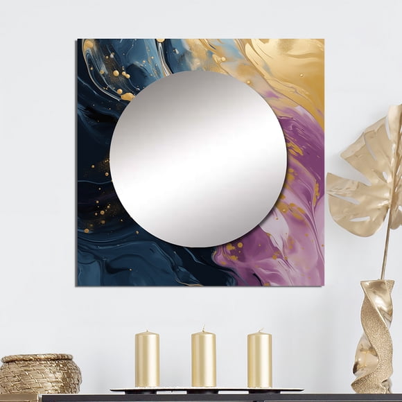 Designart "Movements In Paint Purple and Blue I" Abstract Painting Square Mirror Wall Decor Modern - Large Purple Square Bathroom Mirror - Square Printed Wall Mirror Art