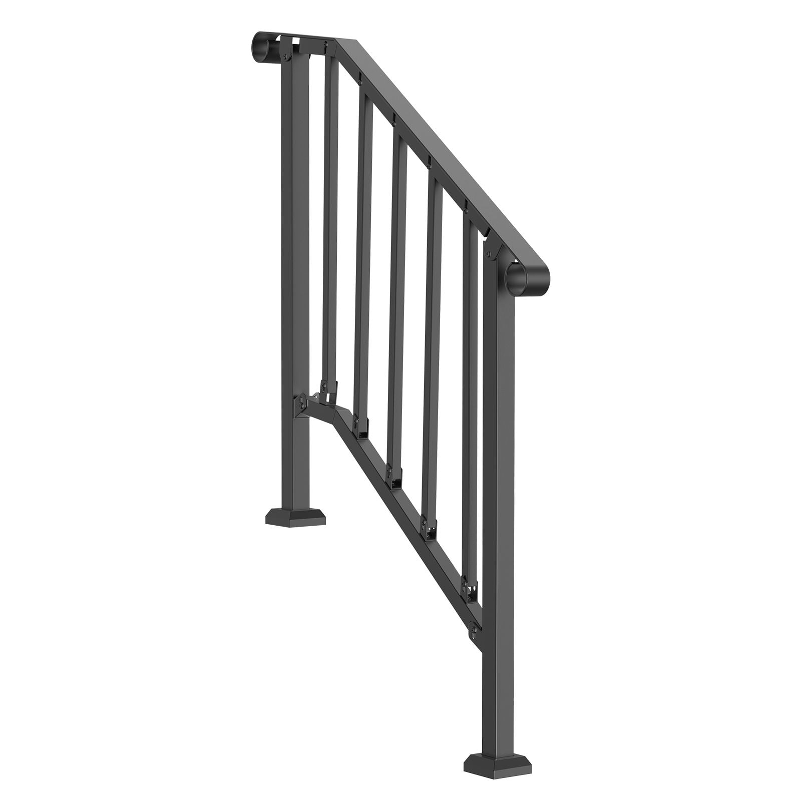 Handrails for Outdoor Steps, 2-3 Step Stair Hand Rail Kit, Transitional Carbon Steel Railings with Installation Kit, Stair Rails for Seniors, Concrete Steps & Porch & Deck, Black Retro Arch