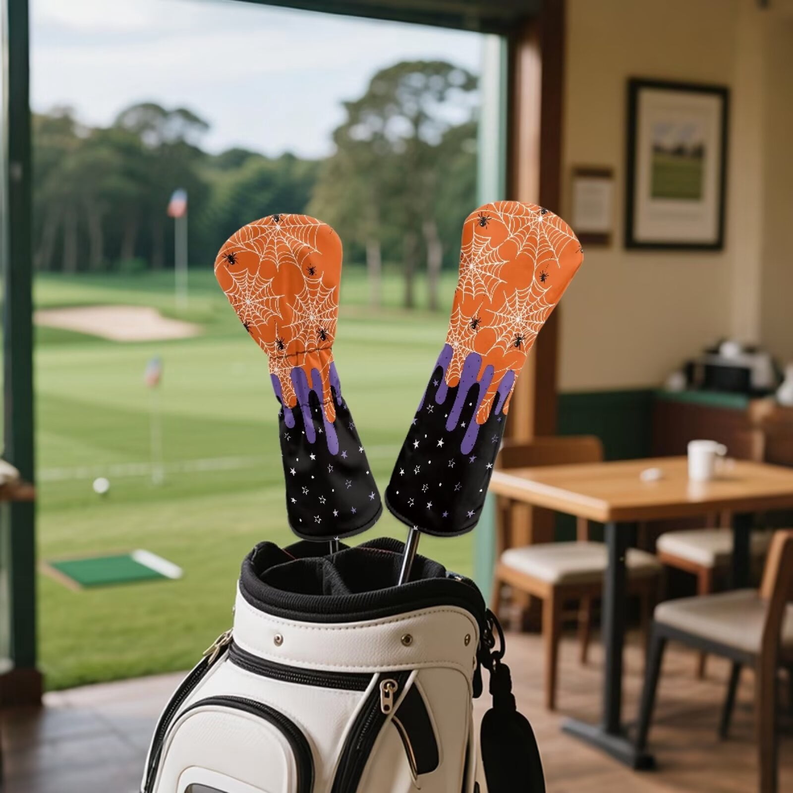 Uorisanigo Golf Club Head Cover for Fairway Woods Driver Hybrids, Funny Cobweb Print Golf Headcover Set of 3, Premium Leather Golfclub Covers for Extra Club Protection, Abrasion-Resistant