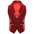 thumbnail image 4 of TiaoBug Boys Sequin Vest Sleeveless Sparkly Slim Fit V-neck Waistcoat Stage Performance Hip-Hop Jazz Dance Top Red 6, 4 of 6